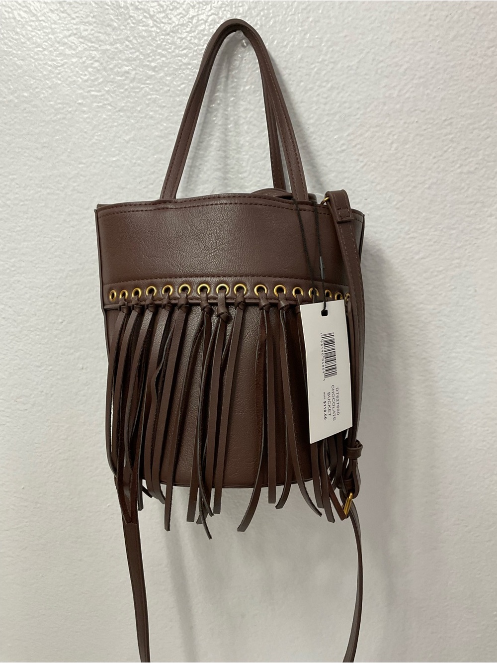 NWT Steve Madden Brown Fringe Bucket Shoulder Bag with Tassel - Picture 8 of 12